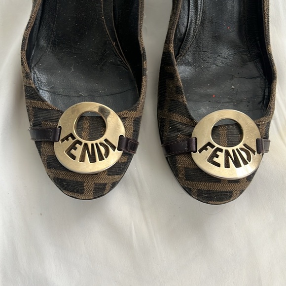 Fendi Zucca Print with big metal FF logo wedge. - Picture 4 of 12